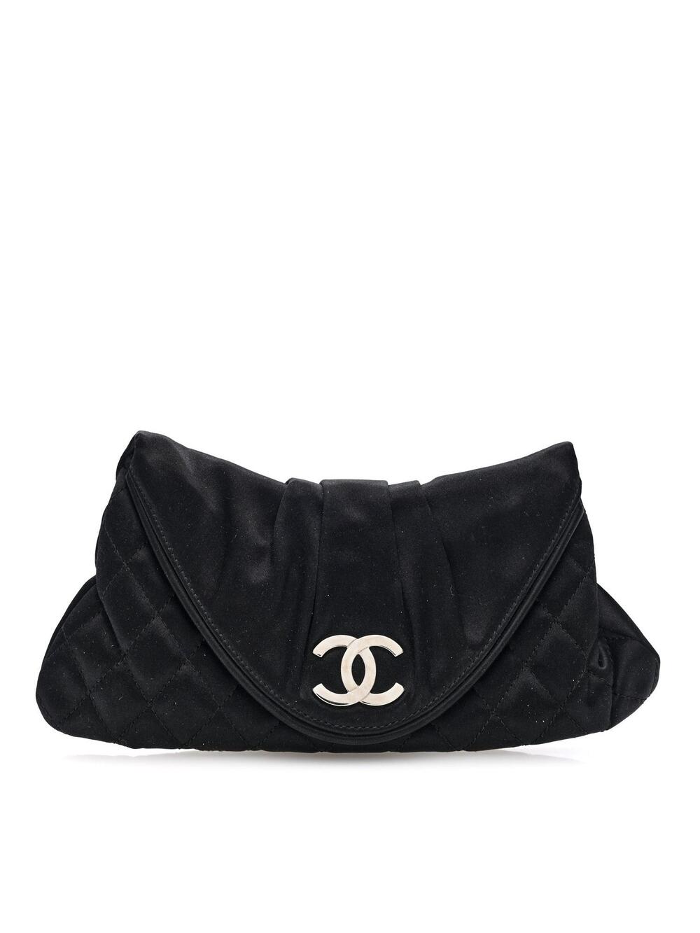 Chanel Satin Quilted Flap Clutch Black #373310C14B